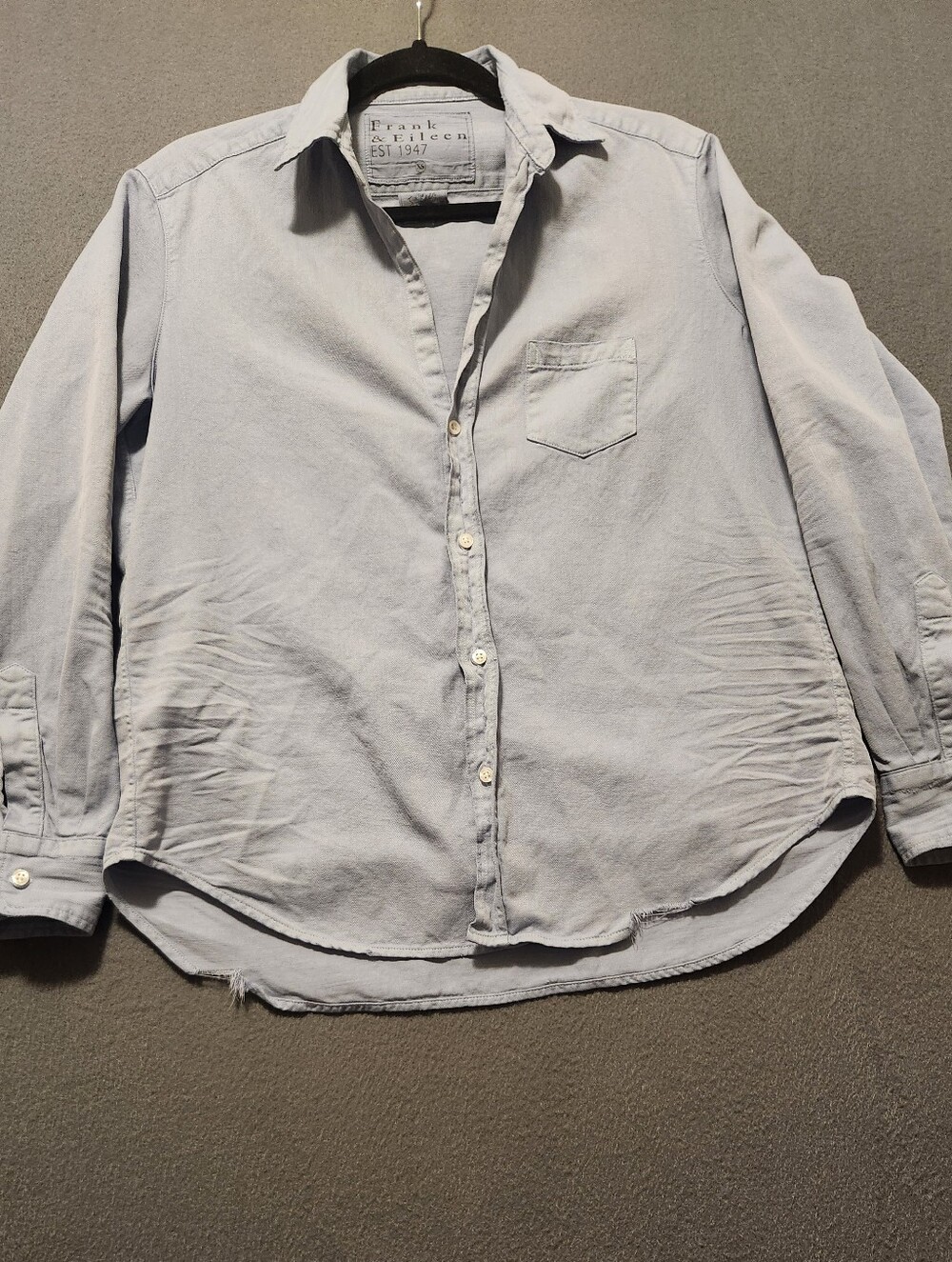 Frank & Eileen Shirt Womens XS Blue Solid Cotton Woven Collared Button-Up